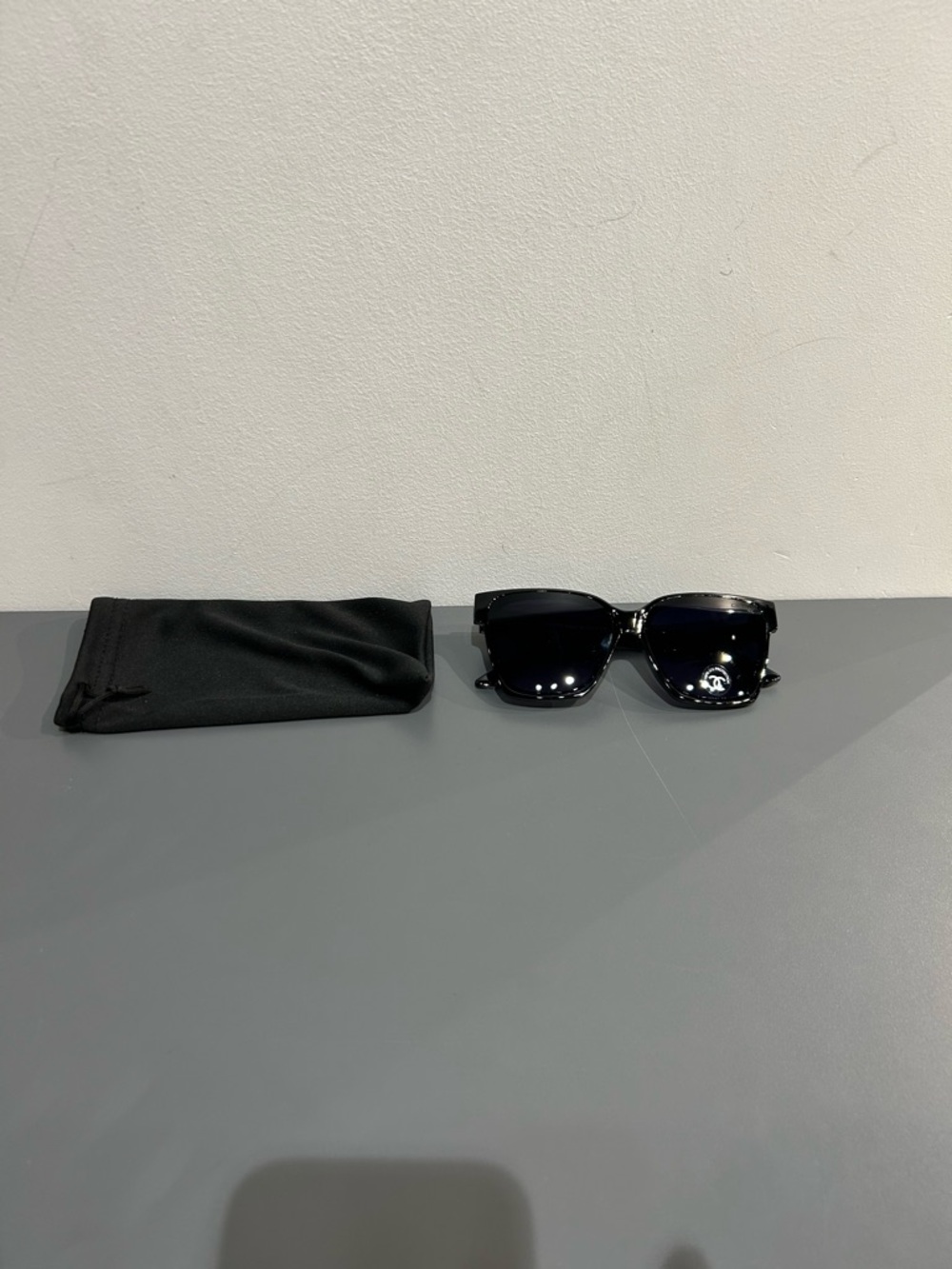 CHANEL Black Square Sunglasses with Soft Pouch